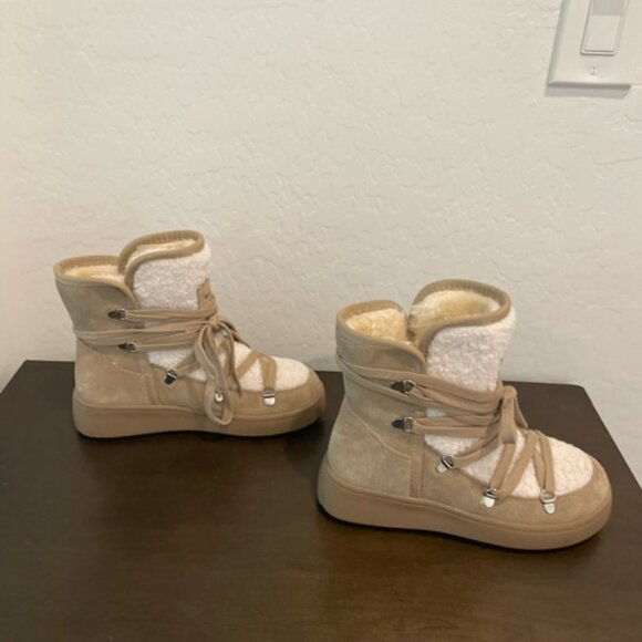 BEAU TODAY shearling/suede boots, camel color, platform bottom 35 EUC - Picture 3 of 7